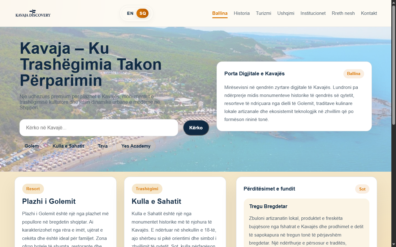 Screenshot of the Visit Kavaja website